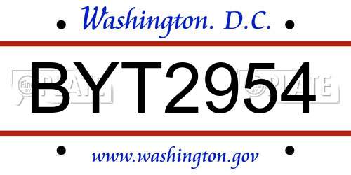 BYT2954 District Of Columbia License Plate