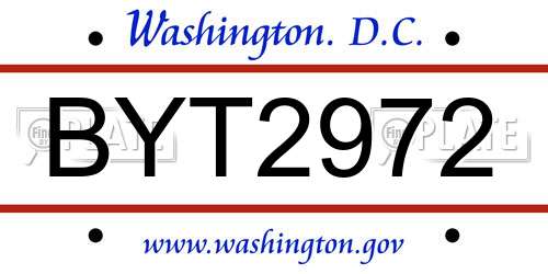 BYT2972 District Of Columbia License Plate