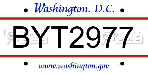 BYT2977 District Of Columbia License Plate