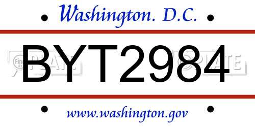 BYT2984 District Of Columbia License Plate