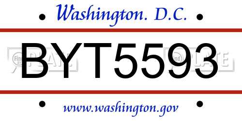 BYT5593 District Of Columbia License Plate