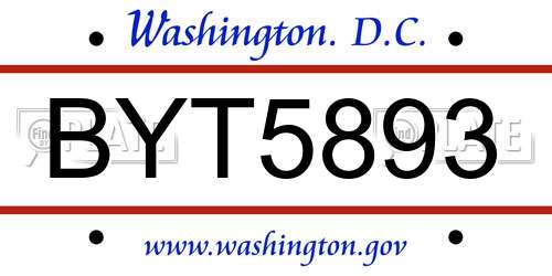 BYT5893 District Of Columbia License Plate