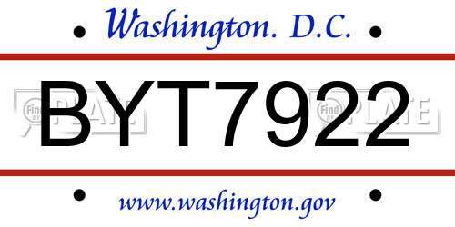 BYT7922 District Of Columbia License Plate