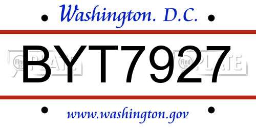 BYT7927 District Of Columbia License Plate