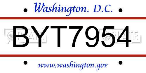 BYT7954 District Of Columbia License Plate
