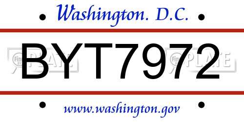 BYT7972 District Of Columbia License Plate