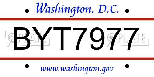 BYT7977 District Of Columbia License Plate