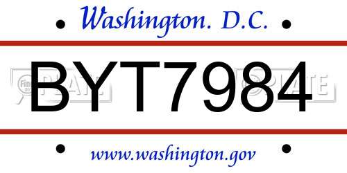BYT7984 District Of Columbia License Plate