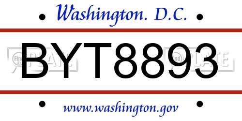 BYT8893 District Of Columbia License Plate