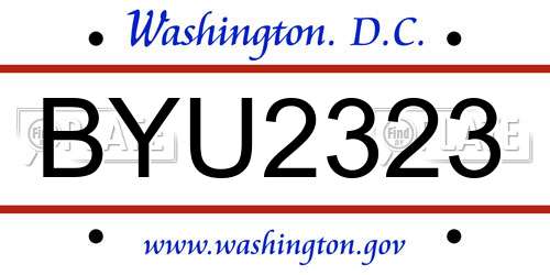 BYU2323 District Of Columbia License Plate