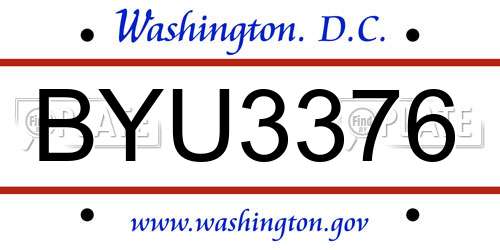 BYU3376 District Of Columbia License Plate