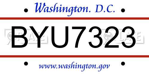 BYU7323 District Of Columbia License Plate
