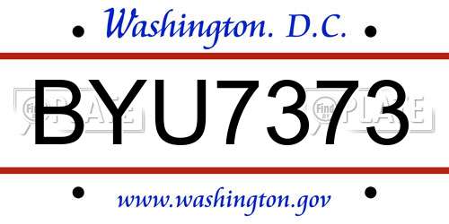 BYU7373 District Of Columbia License Plate