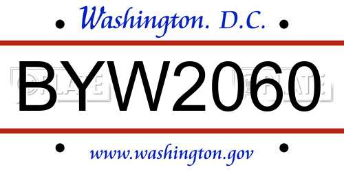 BYW2060 District Of Columbia License Plate