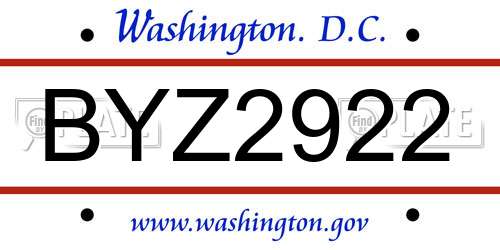 BYZ2922 District Of Columbia License Plate