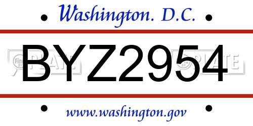 BYZ2954 District Of Columbia License Plate
