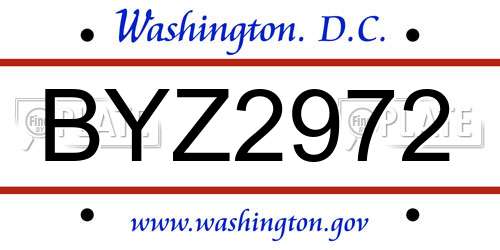 BYZ2972 District Of Columbia License Plate