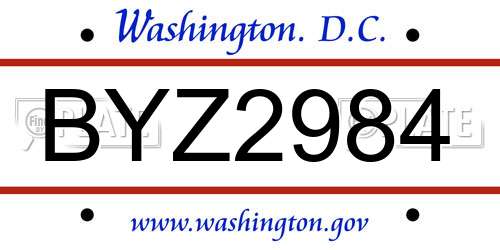 BYZ2984 District Of Columbia License Plate