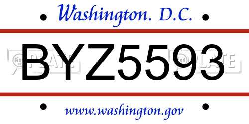 BYZ5593 District Of Columbia License Plate