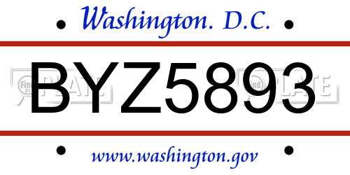 BYZ5893 District Of Columbia License Plate