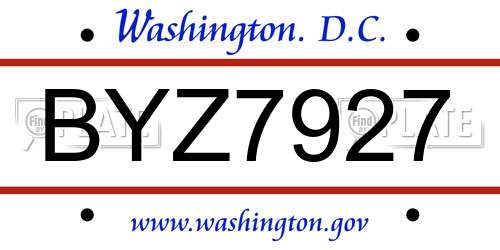 BYZ7927 District Of Columbia License Plate
