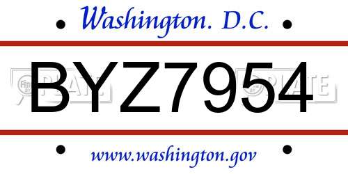 BYZ7954 District Of Columbia License Plate