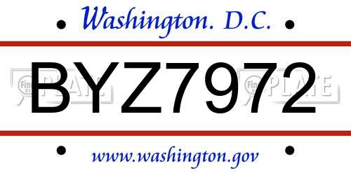 BYZ7972 District Of Columbia License Plate