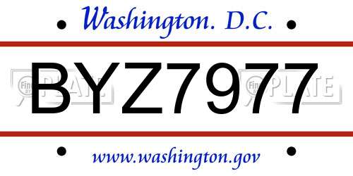 BYZ7977 District Of Columbia License Plate