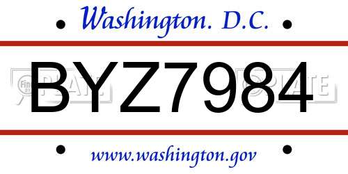 BYZ7984 District Of Columbia License Plate