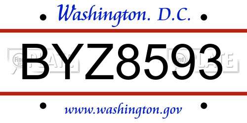 BYZ8593 District Of Columbia License Plate
