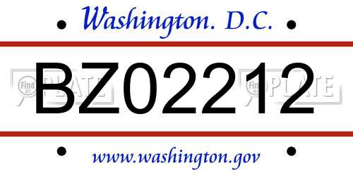 BZ02212 District Of Columbia License Plate