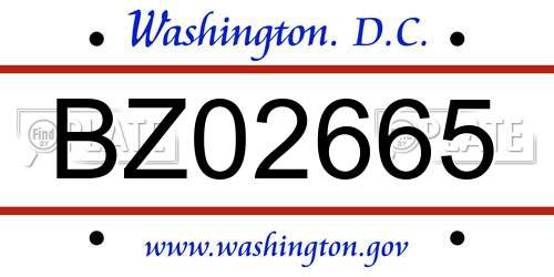 BZ02665 District Of Columbia License Plate