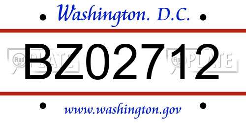 BZ02712 District Of Columbia License Plate