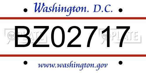 BZ02717 District Of Columbia License Plate