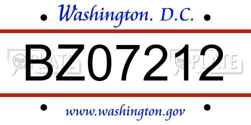 BZ07212 District Of Columbia License Plate