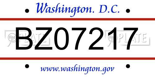 BZ07217 District Of Columbia License Plate