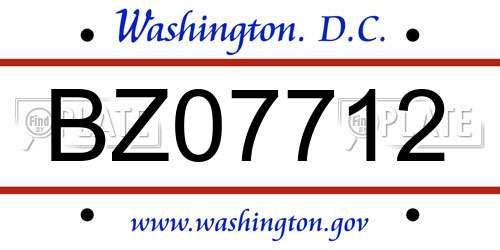 BZ07712 District Of Columbia License Plate