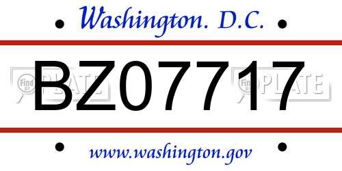 BZ07717 District Of Columbia License Plate