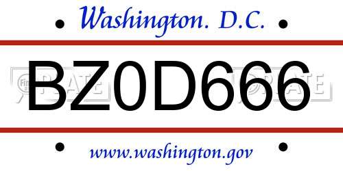 BZ0D666 District Of Columbia License Plate