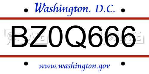 BZ0Q666 District Of Columbia License Plate