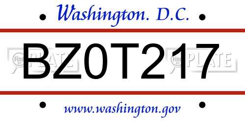 BZ0T217 District Of Columbia License Plate