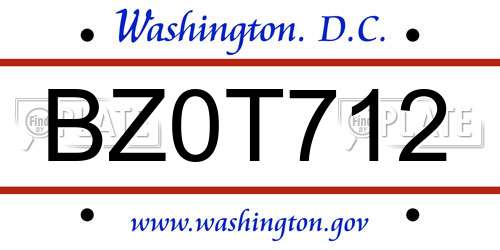 BZ0T712 District Of Columbia License Plate