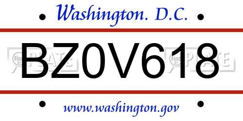BZ0V618 District Of Columbia License Plate