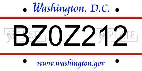 BZ0Z212 District Of Columbia License Plate