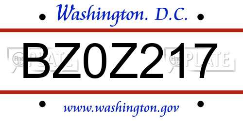 BZ0Z217 District Of Columbia License Plate