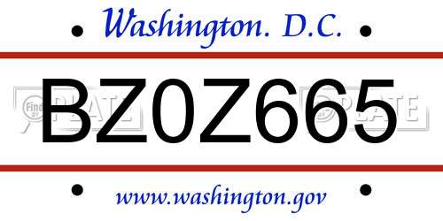 BZ0Z665 District Of Columbia License Plate