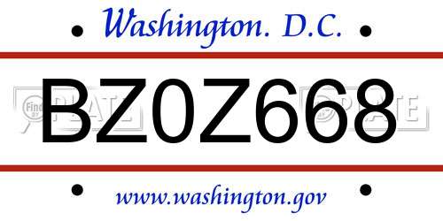BZ0Z668 District Of Columbia License Plate