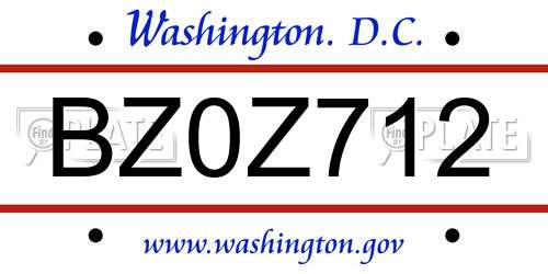 BZ0Z712 District Of Columbia License Plate