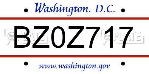BZ0Z717 District Of Columbia License Plate