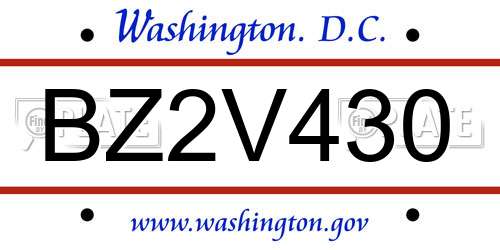 BZ2V430 District Of Columbia License Plate